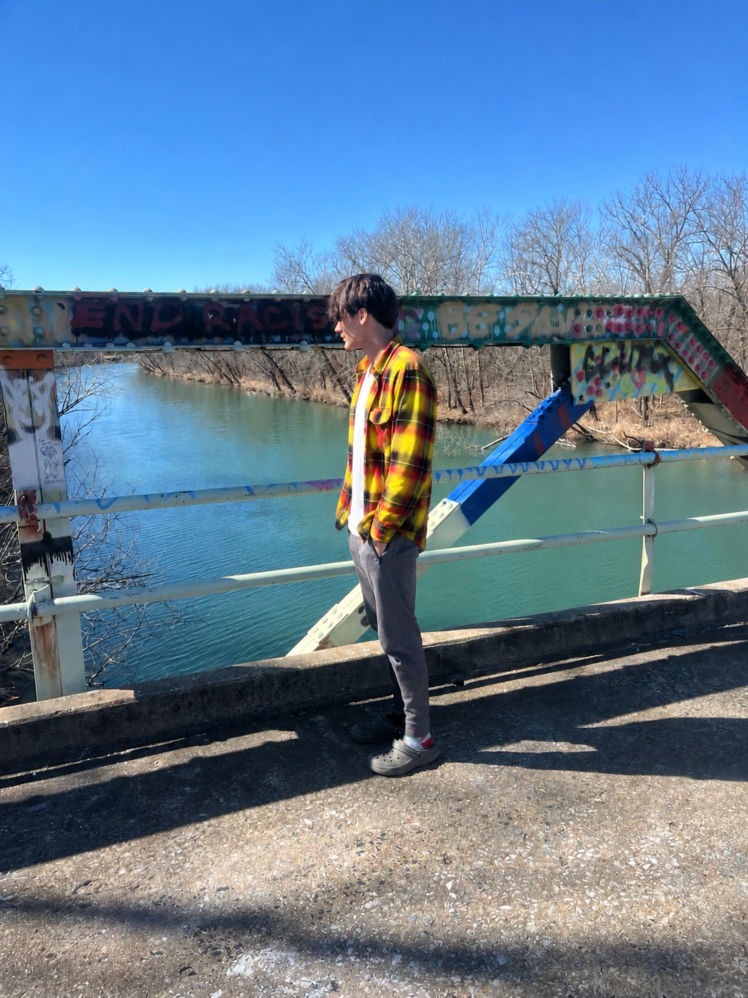 Blake on a graffiti bridge